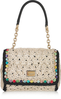 Dolce & Gabbana Crystal-trimmed crocheted raffia shoulder bag