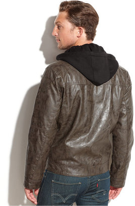 Calvin Klein Hooded Faux Leather Moto Jacket