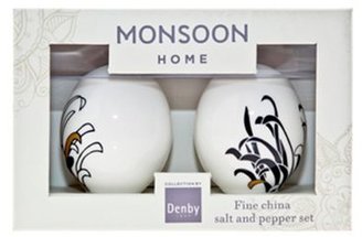 Denby White 'Monsoon Chrysanthemum' set of two fine china salt and pepper pots