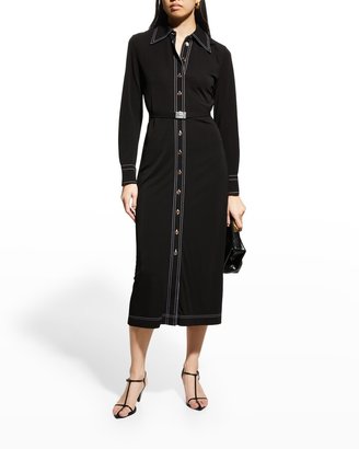Belted Jersey-Knit Polo Midi Dress