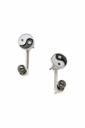 Yin & Yang Freedom at topshop. 100% metal. Silver look double ended studs with yin yang symbol on the stud and plain balls hanging down the back, length 2cm.