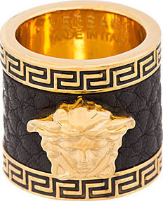 Versace SSENSE Exclusive Gold Leather Trim Medusa Ring