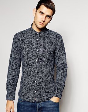 Esprit Shirt With Floral Print In Slim Fit - blue-433