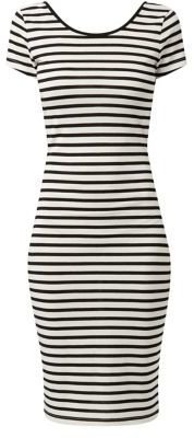 New Look Monochrome Jersey Cap Sleeve Stripe Midi Dress