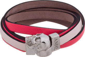 Alexander McQueen Coral Leather Layered Double Wrap Skull Bracelet