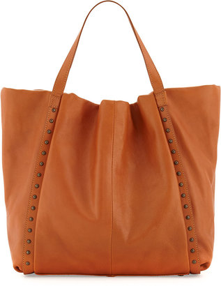 Neiman Marcus Stud-Trimmed Slouchy Italian Leather Tote Bag, Camel