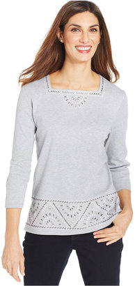 Alfred Dunner Square-Neck Embroidered Top