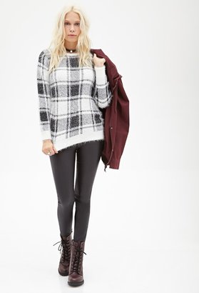 Forever 21 FOREVER 21+ Plaid Fuzzy Knit Sweater