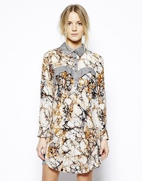 Zooey Love Long Sleeve Silk Shirt Dress with Wool Trims - Multi
