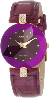 Jowissa Women's J5.015.M Facet Strass Gold PVD Dimensional Glass Leather Rhinestone Watch