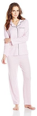 Karen Neuburger Women's Long Sleeved Pink Dot Interlock Girlfriend Pajama Set