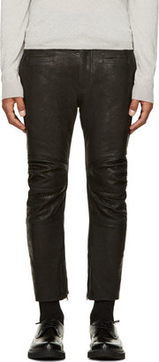 Haider Ackermann Black Leather Textured Trousers