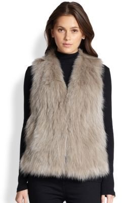 Yves Salomon Side Tie Leather & Fox Fur Vest