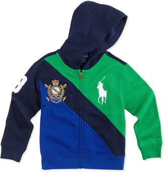 Ralph Lauren Childrenswear Big Pony Colorblock Full-Zip Hoodie, Navy Multi, Boys' 4-7