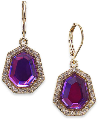 Charter Club Gold-Tone Purple Stone and Crystal Leverback Earrings