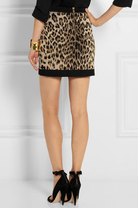 Balmain Leopard-jacquard stretch-knit mini skirt