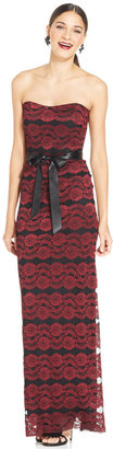 Xscape Evenings Strapless Floral-Lace Belted Gown