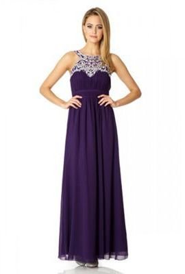 Quiz Dark Purple Chiffon Embellished Maxi Dress