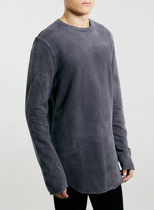 Topman Black Washed Raw Edged Longer Length Oversized Sweatshirt