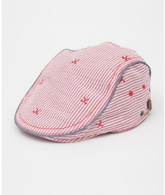 Hudson Fore Axel And Embroidered Seersucker Newsboy Cap - Red