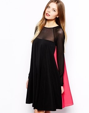 ASOS Mini Dress With Pleat Zip Back Detail - Black/pink