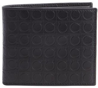 Ferragamo black gancio embossed leather bi-fold wallet