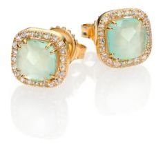 Suzanne Kalan Blue Chalcedony, White Sapphire & 14K Yellow Gold Mini Cushion Stud Earrings