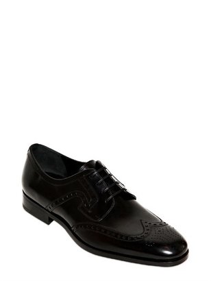 Ferragamo Romeo Brogued Oiled Leather Derby Shoes