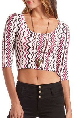 Charlotte Russe Printed Cut-Out Open Back Crop Top