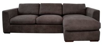 Debenhams Dark brown leather 'Paris' right-hand facing chaise corner sofa with dark wood feet