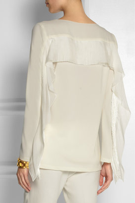 philosophy Fringe and silk chiffon-trimmed crepe top