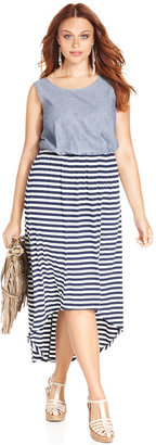 ING Plus Size Sleeveless Striped High-Low Maxi Dress