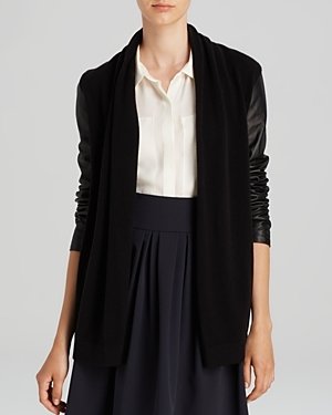 Bloomingdale's C By C by Leather Sleeve Cashmere Cardigan