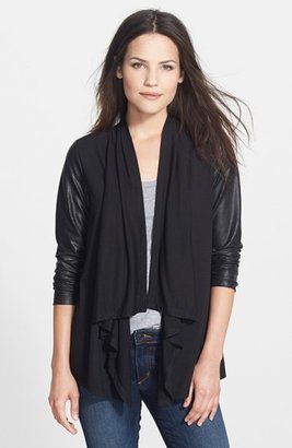 Jessica Simpson 'Karina' Faux Leather Sleeve Sweater Jacket