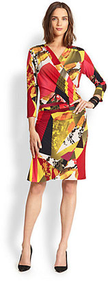 Josie Natori Three Quarter-Sleeve Printed Dress