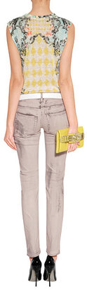 Balmain Yelow/Silver Leather Logo Embellished Fold-Over Clutch