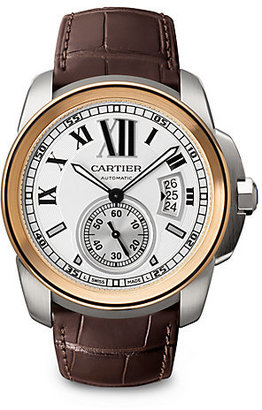 Cartier Calibre de 18K Pink Gold, Stainless Steel & Alligator Watch