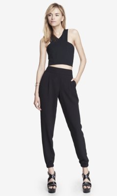 Express High Waisted Textured Crepe Ankle Trouser