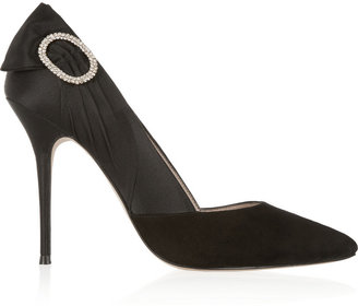 Lucy Choi London Embellished satin and suede pumps