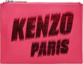 Kenzo Pink Flocked Logo Pouch