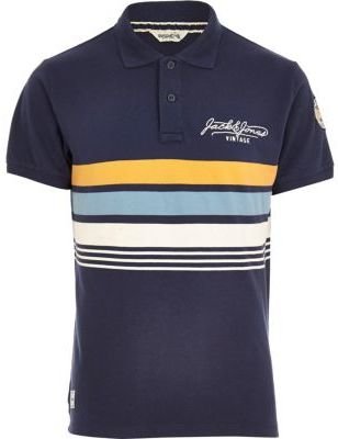 Jack and Jones Navy Vintage stripe polo shirt