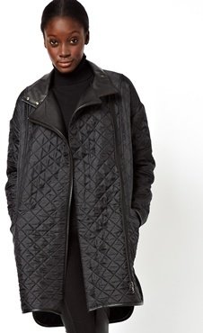 ASOS Premium Quilted Parka With Leather Look Detail