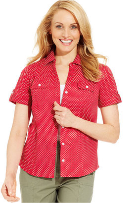 Karen Scott Short-Sleeve Polka Dot-Print Shirt