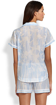 Oscar de la Renta Sleepwear Sheer Printed Cotton Voile Pajama Set