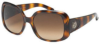 Tory Burch Square Frames with Leather Patch at Arm - Tortoise