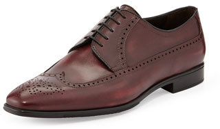a. testoni A.Testoni Leather Wing-Tip Derby Shoe, Dark Brown