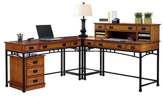 Home styles Modern Craftsman L-Shaped Desk, Hutch & Mobile File Cart Set