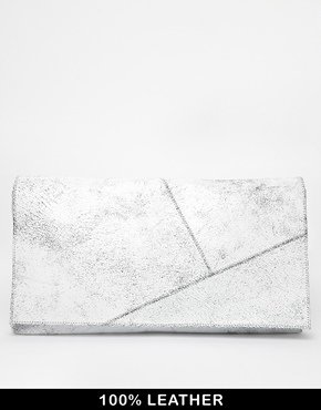 Religion Fractured Oversized Leather Clutch Bag - White crackle