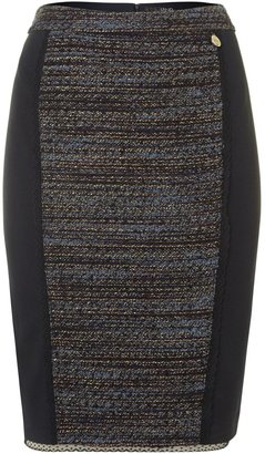 Liu Jo Tweed panel pencil skirt with lace trim