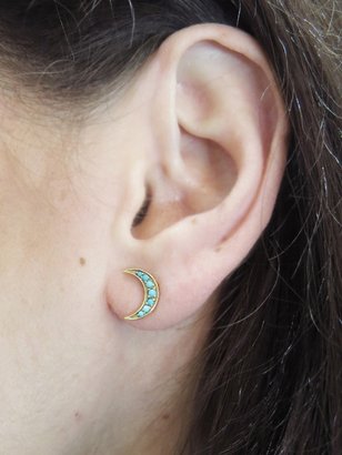 Andrea Fohrman Turquoise Crescent Moon Studs - Yellow Gold